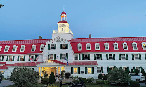 The historic Hotel Tadoussac faces out toward the beautiful bay near the Saguenay Fjord.