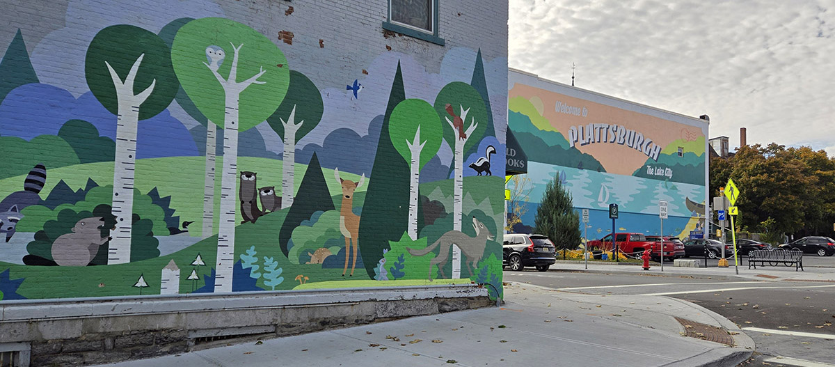 Plattsburgh_city centre with mural_Oct 2024